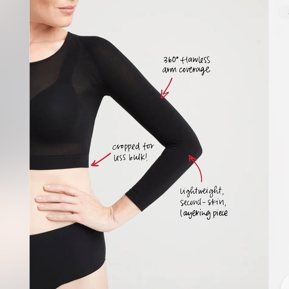 SPANX NEW Arm Tights Layering Piece in Gold Shimmer Crop Control Top Sheer Black - Picture 8 of 15